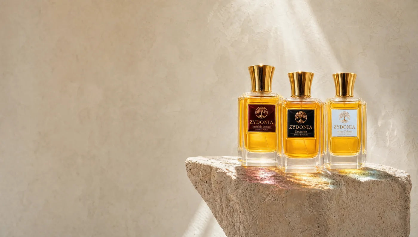 Die Neuroparfums Invisible Desire, Nocturne und Aqua Celeste im Lichtstrahl